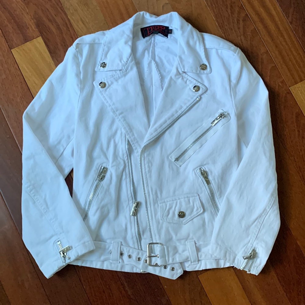 Tripp NYC man White Denim Moto Jacket